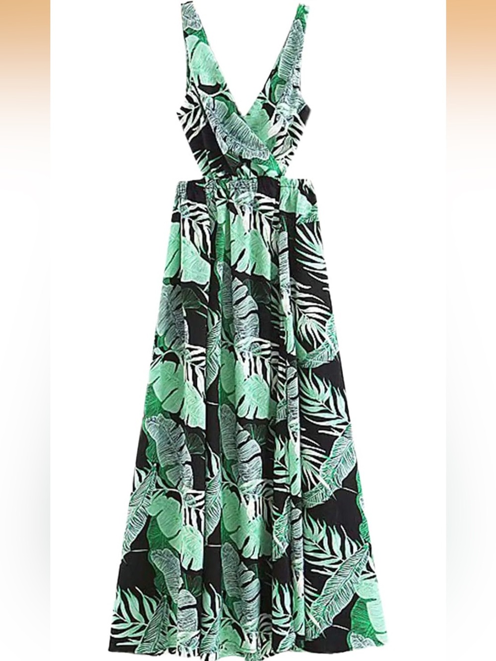 Women’s Sexy Sleeveless V-neck Split Summer Beach Floral Print Maxi Dress Green